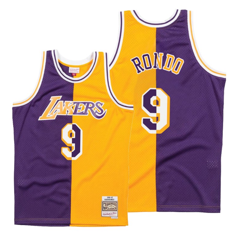 Men's Los Angeles Lakers Rajon Rondo #9 NBA Vintage Split Edition Purple Gold Basketball Jersey TRM3583HI